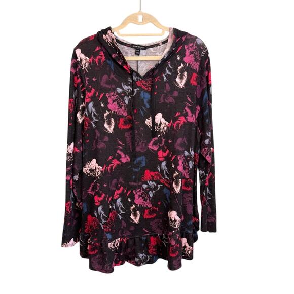 Lane Bryant Hooded Womens 18/20 Black Floral Print Drawcord Long Sleeve Pullover - Picture 1 of 8